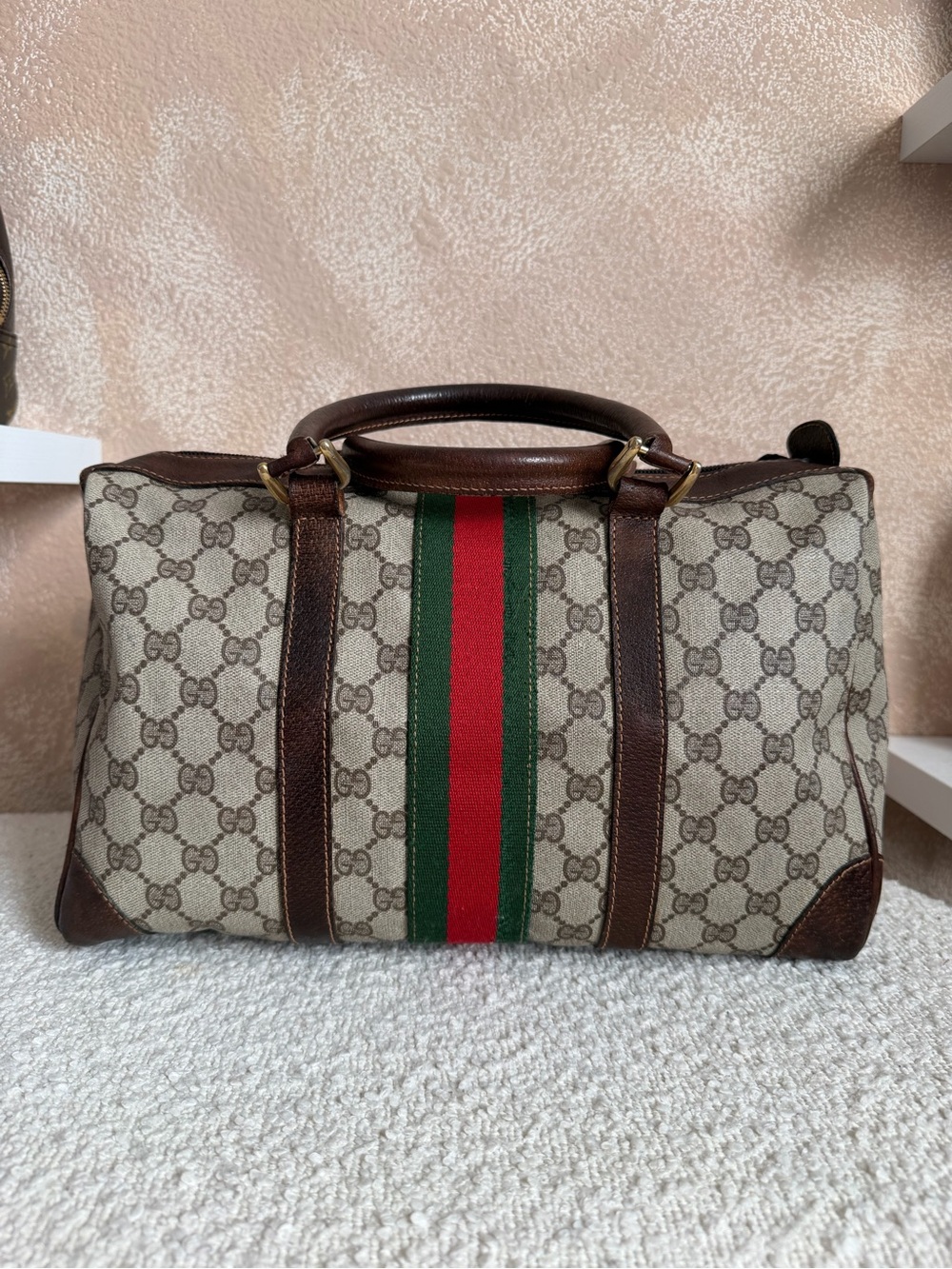 Gucci Beige GG Canvas Duffel with COA